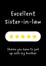 Funny Birthday Card - Sister In Law - Five Star Review created by Sundiva Designs