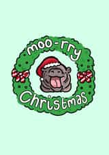 Merry Christmas from Moo Deng - Moo-rry Christmas! Cute Chibi Illustration Xmas created by Hana Khan