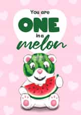 Cute Valentine's Day Card - One In A Melon - Bear created by Bev O'Connor || @oconnordesign