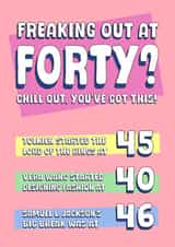 Motivational birthday card for someone turning 40. Freaking out at Forty. created by Spekle Studio
