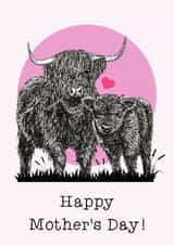 Cute Mother's Day Card - Highland Cows - For Mum created by Beth Higgins Art