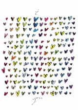 Arty Anniversary/Valentine's Day Card - Rainbow Hearts - Calligraphy created by Gabrielle Solly Illustration