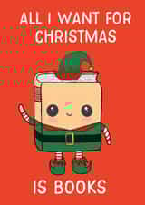 All I want for Christmas is Books cute kawaii Christmas card created by Tiny Steps