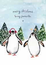 Cute Christmas Card - For Your Favourite - Penguin Couple created by Louise Mulgrew