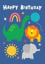 Cute Birthday Card - Party Animals created by Fox and Bird Studio