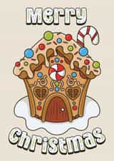 Cute Gingerbread House Christmas Card - Merry Christmas created by Amy Farmer - Digital Artist