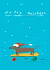 Cute Sausage dog on a skateboard - Christmas Card created by Laura McHugh