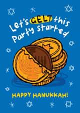 Cute Hanukkah Card - Gelt This Party Started created by The Playful Indian