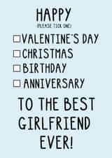Funny Valentine's Day/Anniversary Card - For Girlfriend - Tick Box created by OhJaye