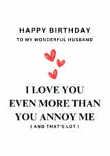 Birthday Card For Husband, To My Wonderful Husband, Joke Husband Card created by CheekyCard
