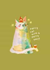 Arty Birthday Card - Cat In A Party Hat created by A Does Art