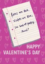 Rude Valentine's Day Card - Roses Are Red - Poem created by Sarah Harding