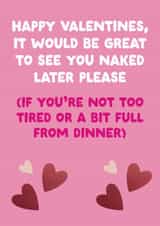 Funny Valentine's Day Card - Full From Dinner created by The Buddy Fernandez Card Co.