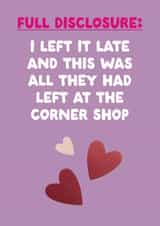 Fun Valentine's Day/Anniversary Card - Corner Shop - Disclosure created by The Buddy Fernandez Card Co.