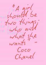 Fun Love & Friendship/Just Because Card - For Her - Coco Chanel Quote created by Dotted Pink Designs
