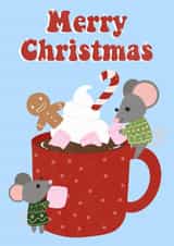 Christmas Cute Mouse card hot chocolate hand drawn illustration created by Megan-Ceri Dabbs
