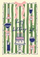 Cute Birthday Card featuring wine, cake and cocktail illustrations. created by Hello August Studio