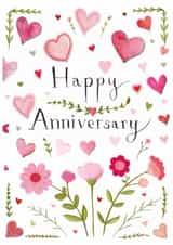 Pretty Anniversary Card - Hearts And Flowers created by Love Lucy Illustration