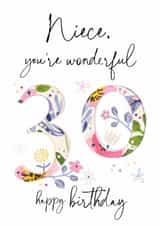 Traditional Birthday Card - 30th - Wonderful Niece created by Katie Phythian Design