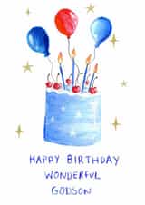 Classic Birthday Card - For Godson - Cake - Wonderful - Blue created by HCD Illustration