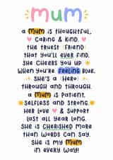 Heartfelt Mother’s Day Card - For Mum - Poem created by Joanne Hawker