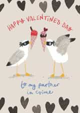 Cute Valentine's Day Card - For Partner In Crime - Seagulls created by Emma Hudson