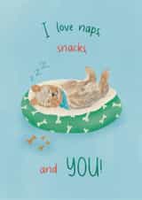 Cute Valentine's Day Card - I Love Naps, Snacks And You - Dog created by Lisa Parker
