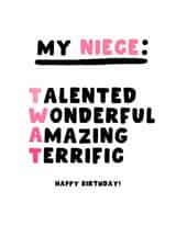 Cheeky Birthday Card - For Niece - Twat created by Pink Peach Cards