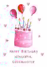 Classic Birthday Card - For Goddaughter - Pink - Cake created by HCD Illustration