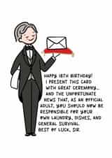 Funny Birthday Card - 18th - Butler created by Lyndsay Moon