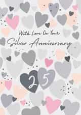 Classic Anniversary Card - 25th - Silver - Hearts created by Laura Darrington Design Ltd.