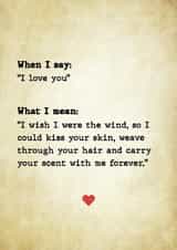 Cute Romantic Poetry Card - Anniversary Or Valentines Day - Cute I Love You Translation Card created by Pottsy Prints