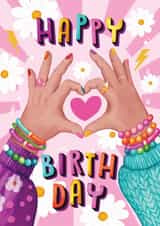 Cute Birthday Card - Hands Making a Heart - Flowers created by Aniet Illustration