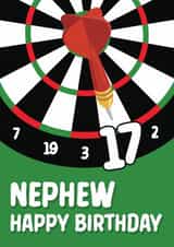 Classic 17th Birthday Card - For Nephew - Dart Board created by Quinton cards