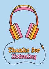 Thanks for listening card with funky retro headphones - show your appreciation created by Sunshine Lane