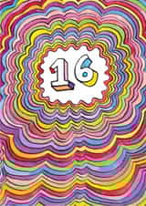 Classic Birthday Card - 16th - Bright Wavy Pattern created by Jelly Armchair