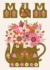 Pretty Mother's Day/Birthday Card - Retro Folk - Flower Bouquet created by Sad Girl Illustration