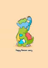 Funny Cute Dinosaur Anniversary Card – Happy Anniver-saury created by Toastedink