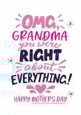 Cute Mother's Day Card - Grandma - Right About Everything created by Superlush Cards