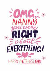 Cute Mother's Day Card - Nanny - Right About Everything created by Superlush Cards