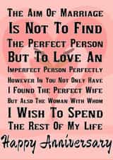 Happy anniversary to my perfectly imperfect wife created by Nigel Williams