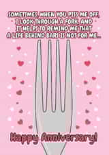 Funny Anniversary Card - Life Behind Bars - Fork Pun created by @Cupsie's Creations