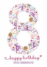Cute 8th Birthday Card - For Granddaughter - Illustrations created by Rulu