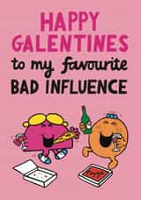 Funny Cheeky Little Miss Bad Influence Valentine's Day Card - Galentine's created by Mr. Men