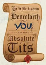 Funny Love & Friendship Card - Scroll - Absolute Tits created by Pretty Pretty Bad