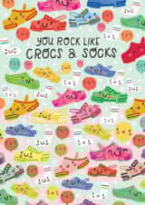 Cute Congratulations Card - You Rock Like Crocs - Socks created by Nicholas Saunders