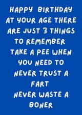 Funny Birthday Card - For Him - Three Things To Remember created by The Awkward Card Company 