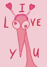I Love You - Cute Pink Pointy Nosed Dog Themed Anniversary/ Valentines Day Card created by Gal + Goose