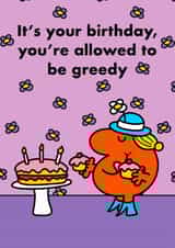 Funny Birthday Card - For Her - Little Miss Greedy created by Mr. Men