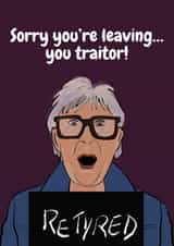 Funny retirement card for fans of TV The Traitors created by Boy Oh Boy Designs
